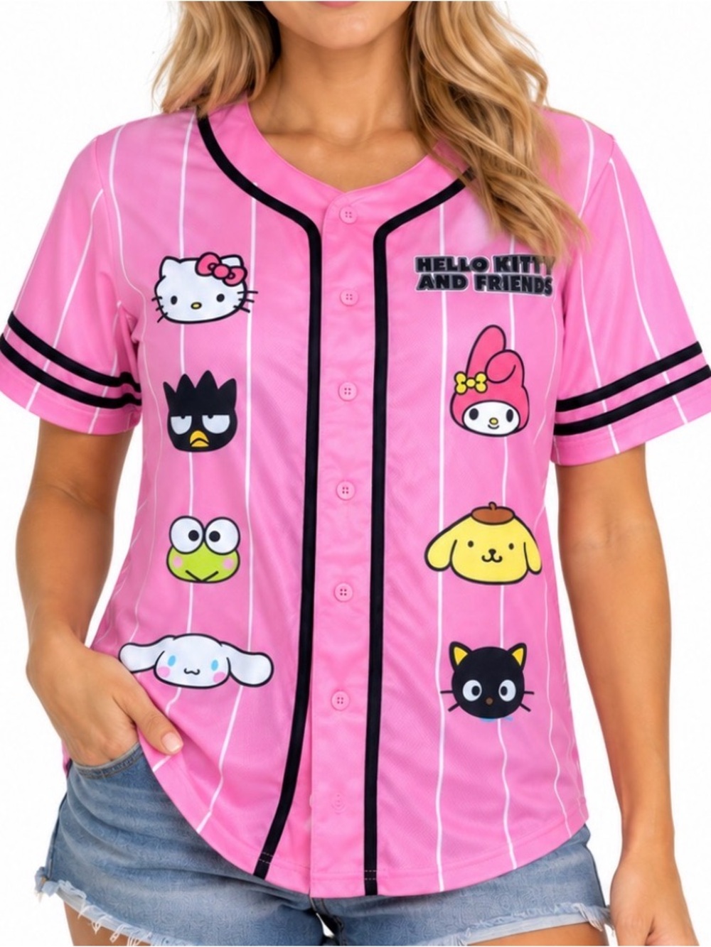 Hello Kitty & Friends Pink/black Baseball Jersey pinstripe Sanrio SZ MD
